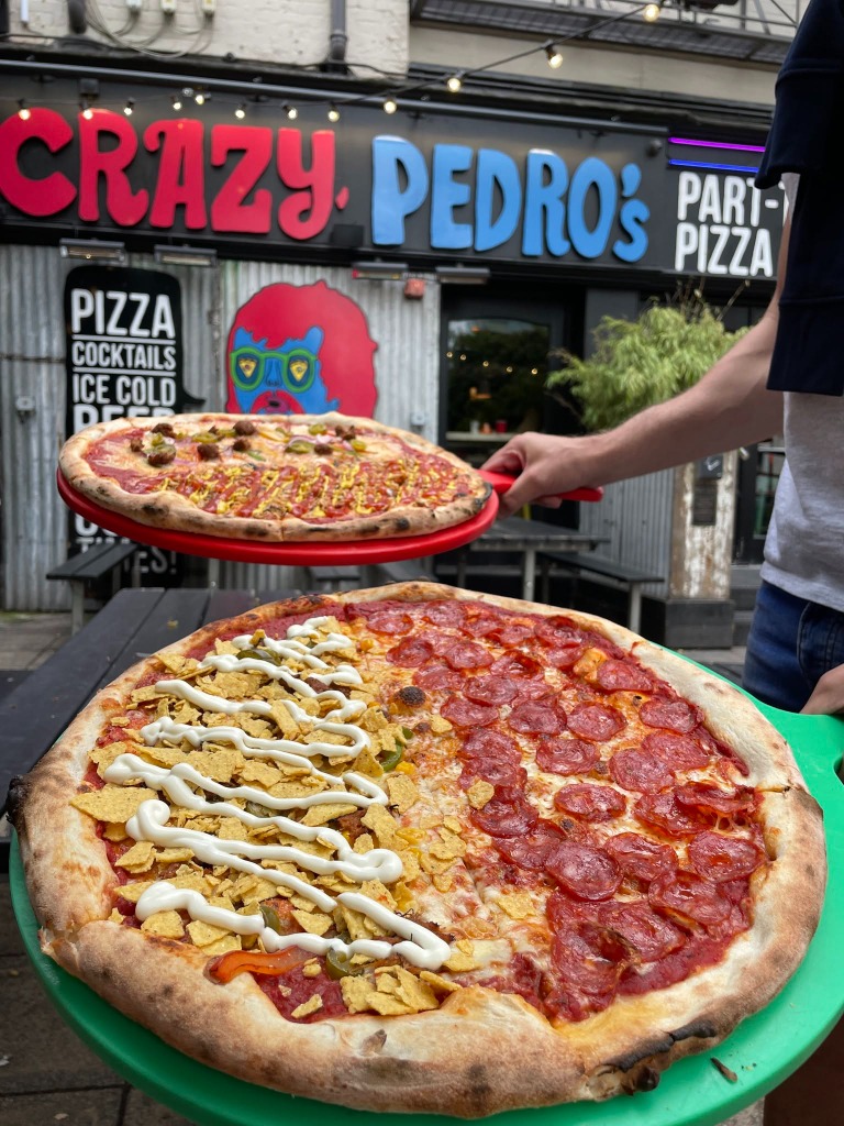 Crazy Pedro’s pizzas outside the Manchester venue
